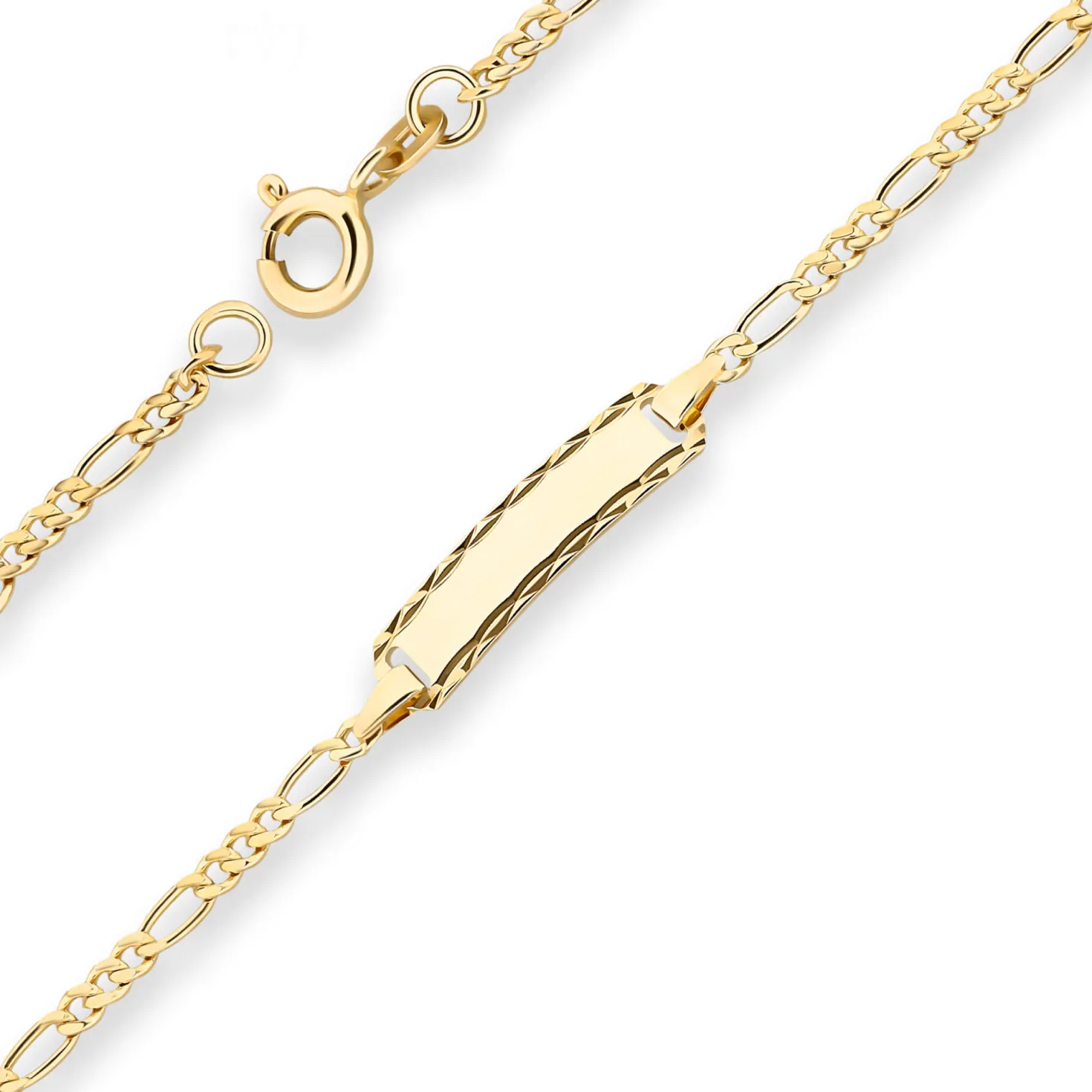 2,1mm Id-Armband Figarokette diamantiert Schildband aus 333 Gold Gelbgold 14cm