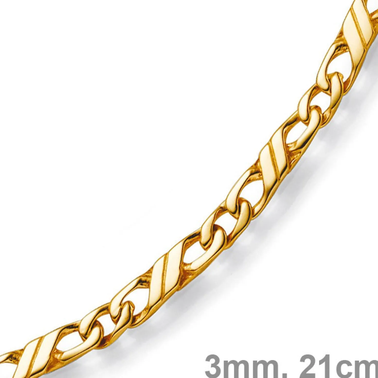 3mm Jeu-Armband Armkette Armschmuck, 585 Gold Gelbgold massiv, 21cm