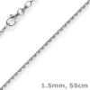 1,5mm Kette Collier Ankerkette diamantiert Halskette aus 750 Gold Weißgold 55cm