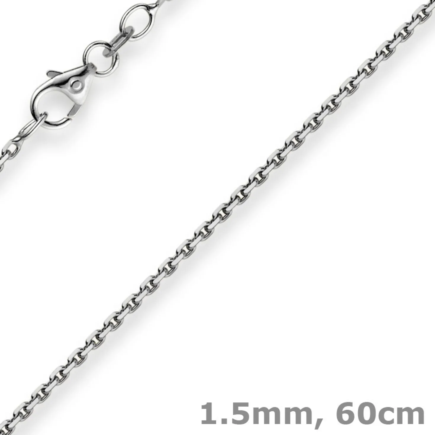 1,5mm Kette Collier Ankerkette diamantiert Halskette aus 750 Gold Weißgold 60cm