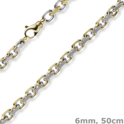 6mm Kette Collier Ankerkette 585 Gold Gelbgold & Weißgold bicolor 50cm Herren