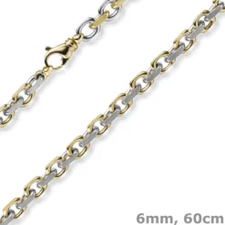 6mm Kette Collier Ankerkette 585 Gold Gelbgold & Weißgold bicolor 60cm Herren