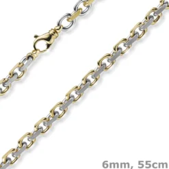 6mm Kette Collier Ankerkette 585 Gold Gelbgold & Weißgold bicolor 55cm Herren