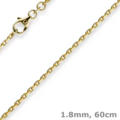 1,8mm Kette Collier Ankerkette Halskette, 585 Gold Gelbgold, 60cm Unisex