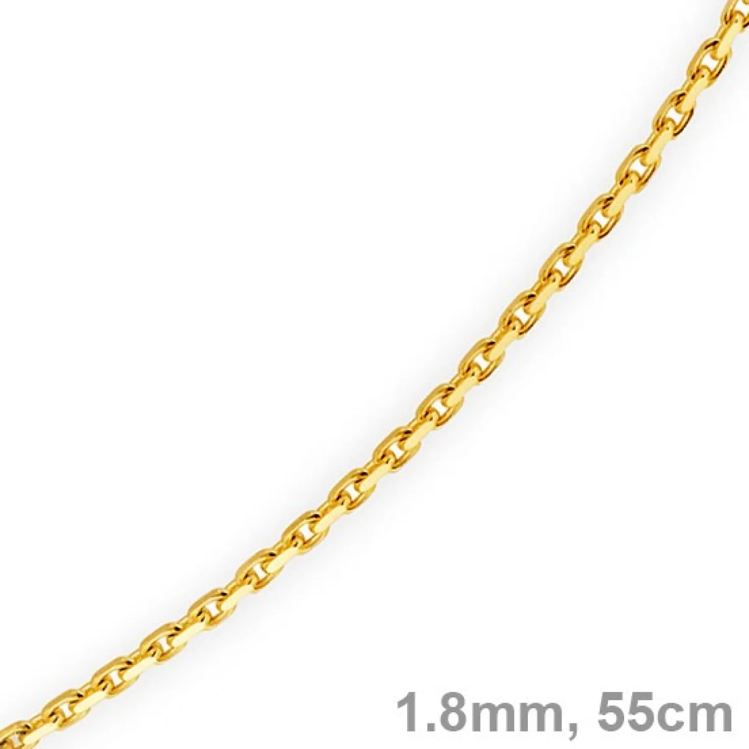 1,8mm Kette Collier Ankerkette Halskette, 585 Gold Gelbgold, 55cm Unisex