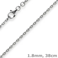 1,8mm Kette Collier Ankerkette Halskette, 585 Gold Weißgold, 38cm Unisex