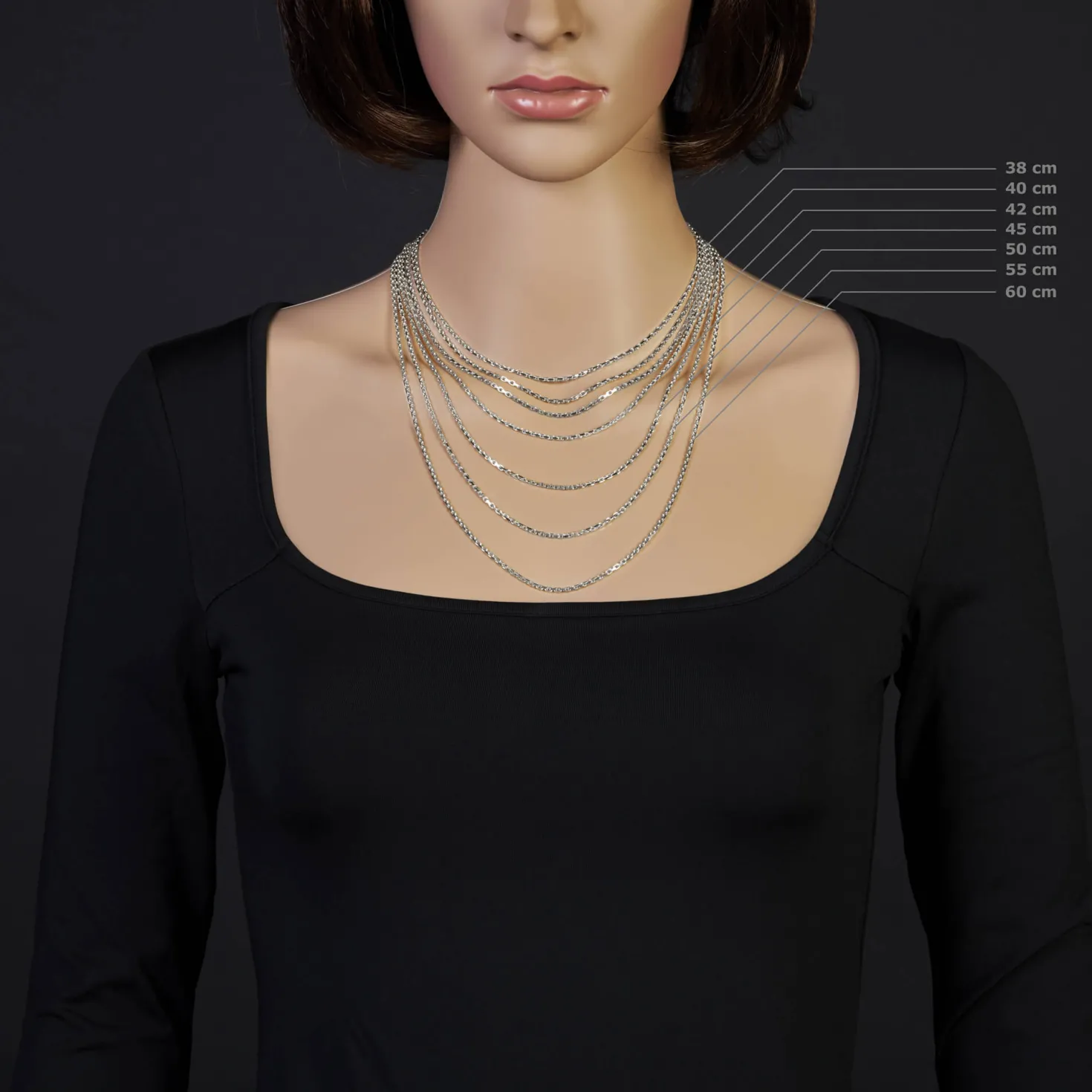 1,8mm Kette Collier Ankerkette Halskette, 585 Gold Weißgold, 38cm Unisex