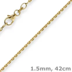 1,5mm Kette Collier Ankerkette Halskette, 585 Gold Gelbgold, 42cm