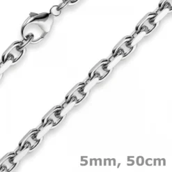 5mm Kette Collier Ankerkette Halskette, 585 Gold Weißgold, 50cm Herren