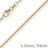 1,5mm Kette Collier Ankerkette Halskette, 585 Gold Gelbgold, 55cm Unisex