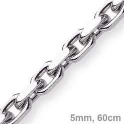 5mm Kette Collier Ankerkette Halskette, 585 Gold Weißgold, 60cm Herren