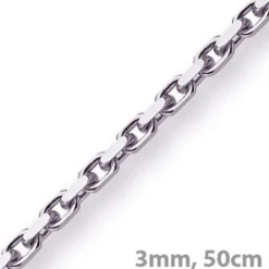 3mm Kette Collier Ankerkette Halskette, 585 Gold Weißgold massiv, 50cm