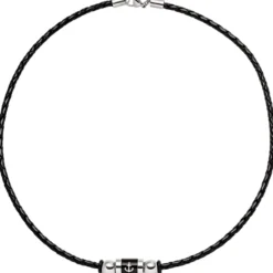 3,2mm Kette Collier aus geflochtenem Leder, Anker, Edelstahl lackiert, 45cm