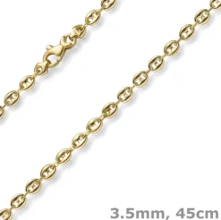 3,5mm Kette Collier Bohnenkette Schiffsankerkette 585 Gold Gelbgold 45cm Unisex