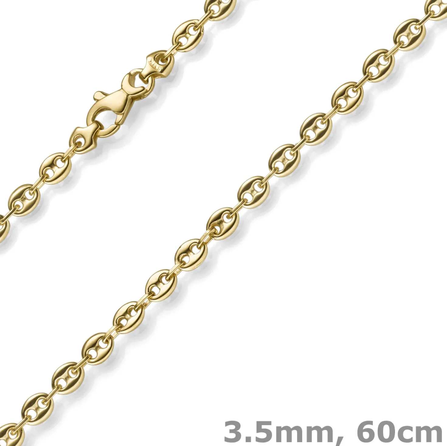 3,5mm Kette Collier Bohnenkette Schiffsankerkette 585 Gold Gelbgold 60cm Unisex