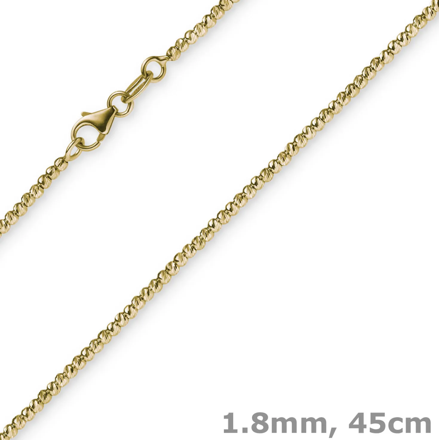 1,8mm Kette Collier Kugelkette diamantiert aus 585 Gold Gelbgold 45cm