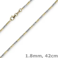 1,8mm Kette Collier Kugelkette diamantiert aus 585 Gold Gelbgold Weißgold, 42cm