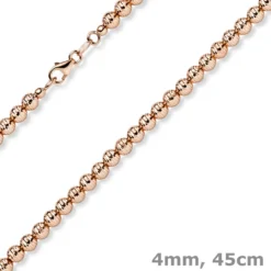 4mm Kette Collier Kugelkette diamantiert aus 585 Gold Rotgold 45cm
