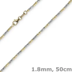 1,8mm Kette Collier Kugelkette diamantiert aus 585 Gold Gelbgold Weißgold, 50cm