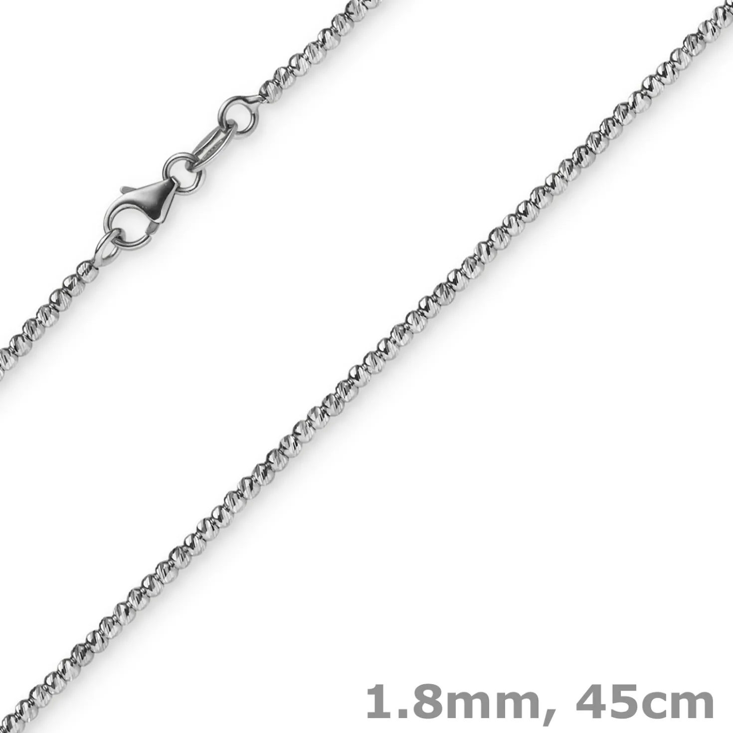 1,8mm Kette Collier Kugelkette diamantiert aus 750 Gold Weißgold 45cm
