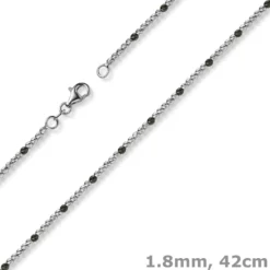 1,8mm Kette Collier Kugelkette 750 Gold Weißgold teil-schwarz-rhodiniert 42cm