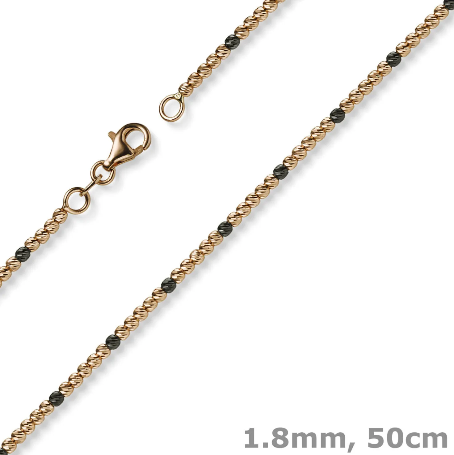 1,8mm Kette Collier Kugelkette 585 Gold Rotgold teil-schwarz-rhodiniert 50cm