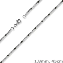 1,8mm Kette Collier Kugelkette 585 Gold Weißgold teil-schwarz-rhodiniert 45cm