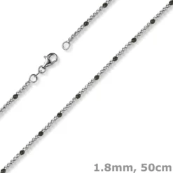 1,8mm Kette Collier Kugelkette 585 Gold Weißgold teil-schwarz-rhodiniert 50cm