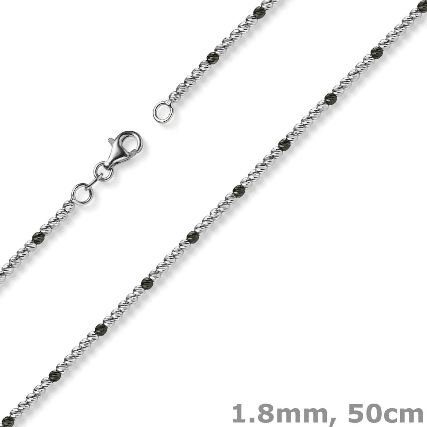 1,8mm Kette Collier Kugelkette 585 Gold Weißgold teil-schwarz-rhodiniert 50cm