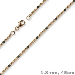 1,8mm Kette Collier Kugelkette 750 Gold Rotgold teil-schwarz-rhodiniert 45cm
