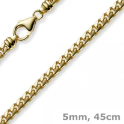 5mm Kette Collier Panzerkette oval diamantiert massiv, 750 Gold Gelbgold, 45cm