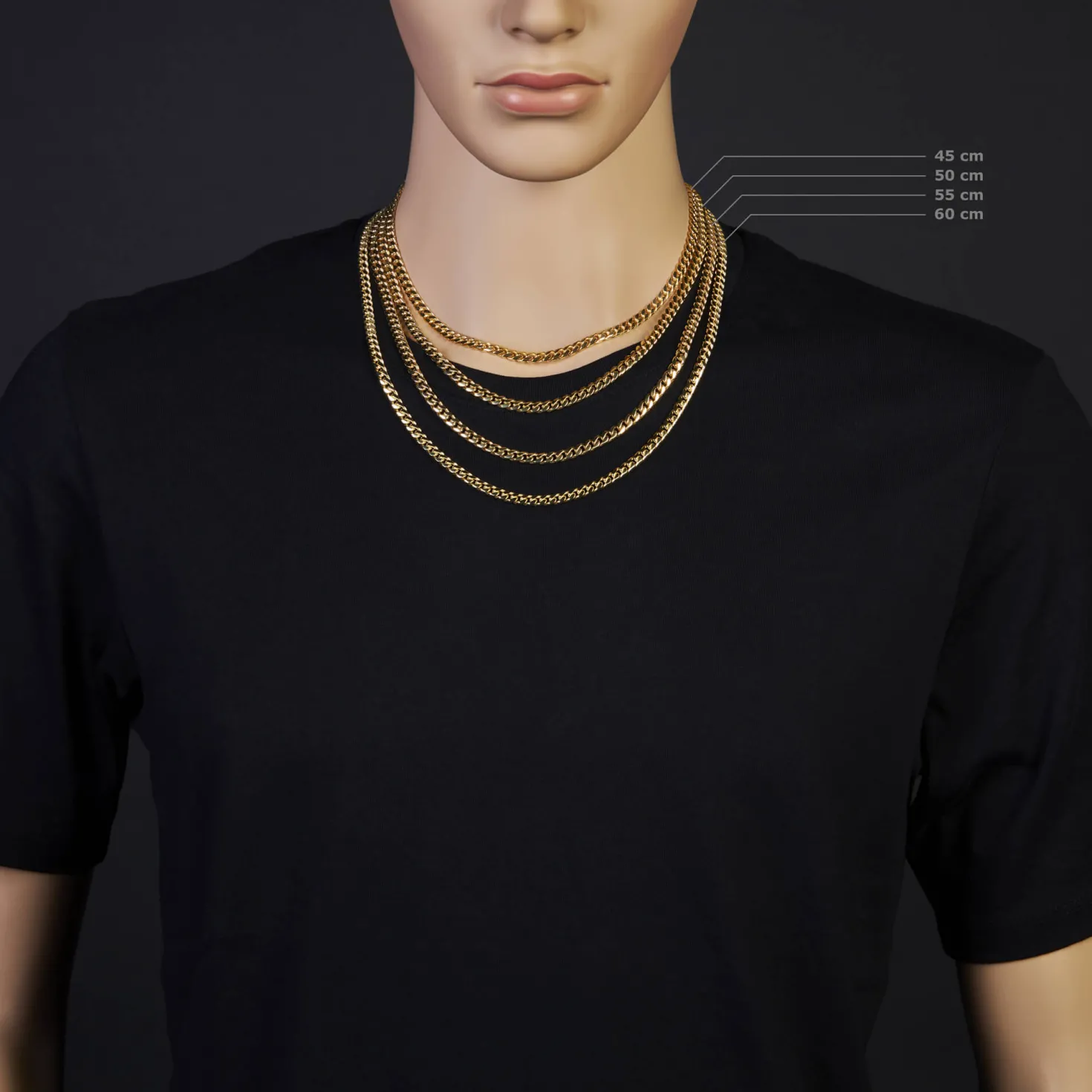 5mm Kette Collier Panzerkette oval diamantiert massiv, 750 Gold Gelbgold, 45cm