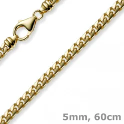 5mm Kette Collier Panzerkette oval diamantiert massiv, 585 Gold Gelbgold, 60cm
