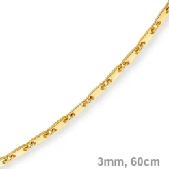 3mm Kette Collier Plattenkette aus 585 Gold Gelbgold, 60cm, Unisex