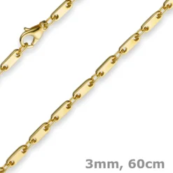3mm Kette Collier Plattenkette aus 585 Gold Gelbgold, 60cm, Unisex