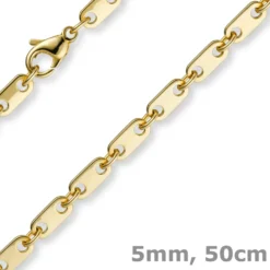 5mm Kette Collier Plattenkette aus 585 Gold Gelbgold, 50cm, Herren