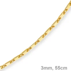 3mm Kette Collier Plattenkette aus 585 Gold Gelbgold, 55cm, Unisex