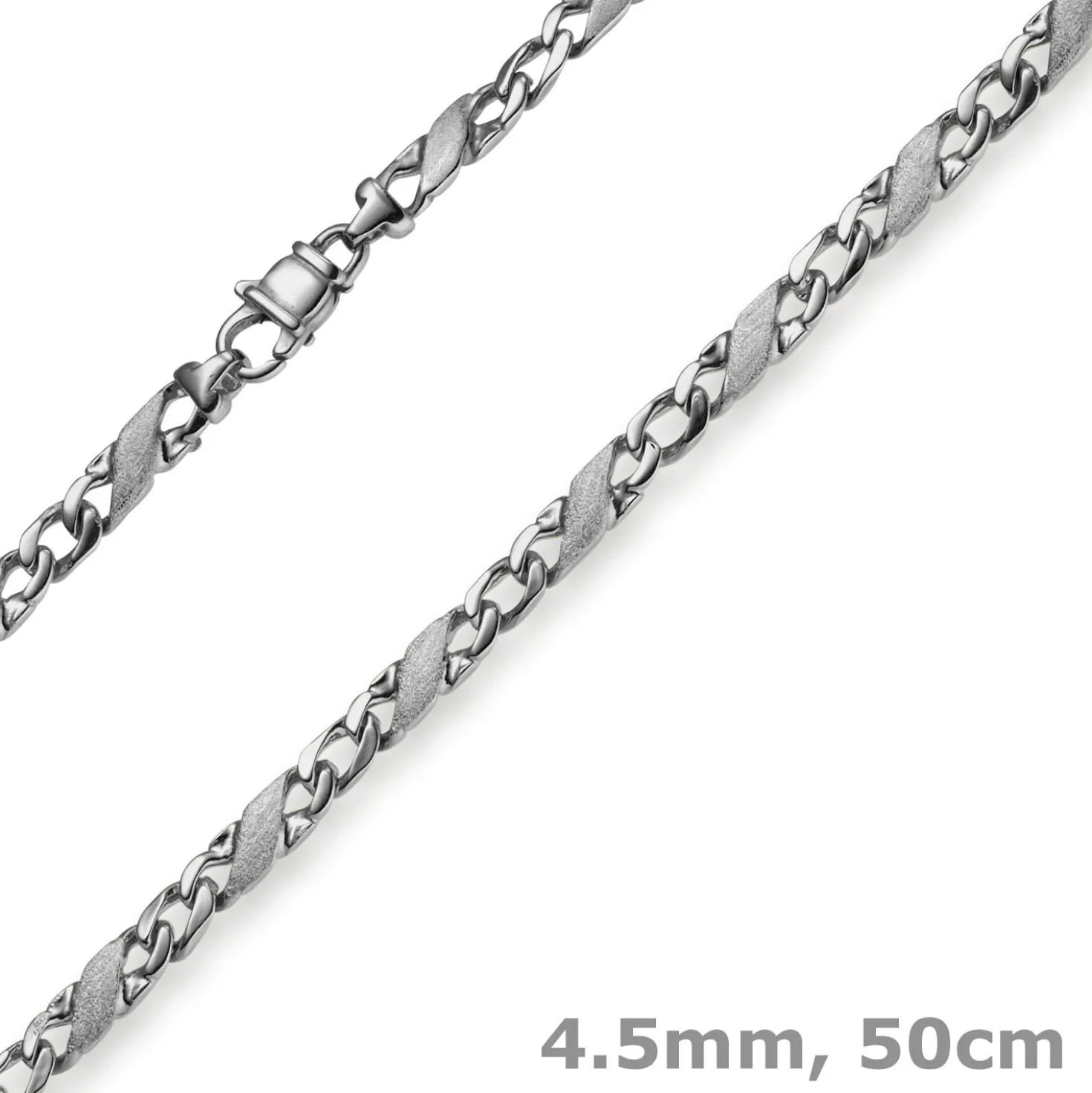 4,5mm Kette Collier Rockwellkette X-Panzerkette matt aus 585 Gold Weißgold 50cm
