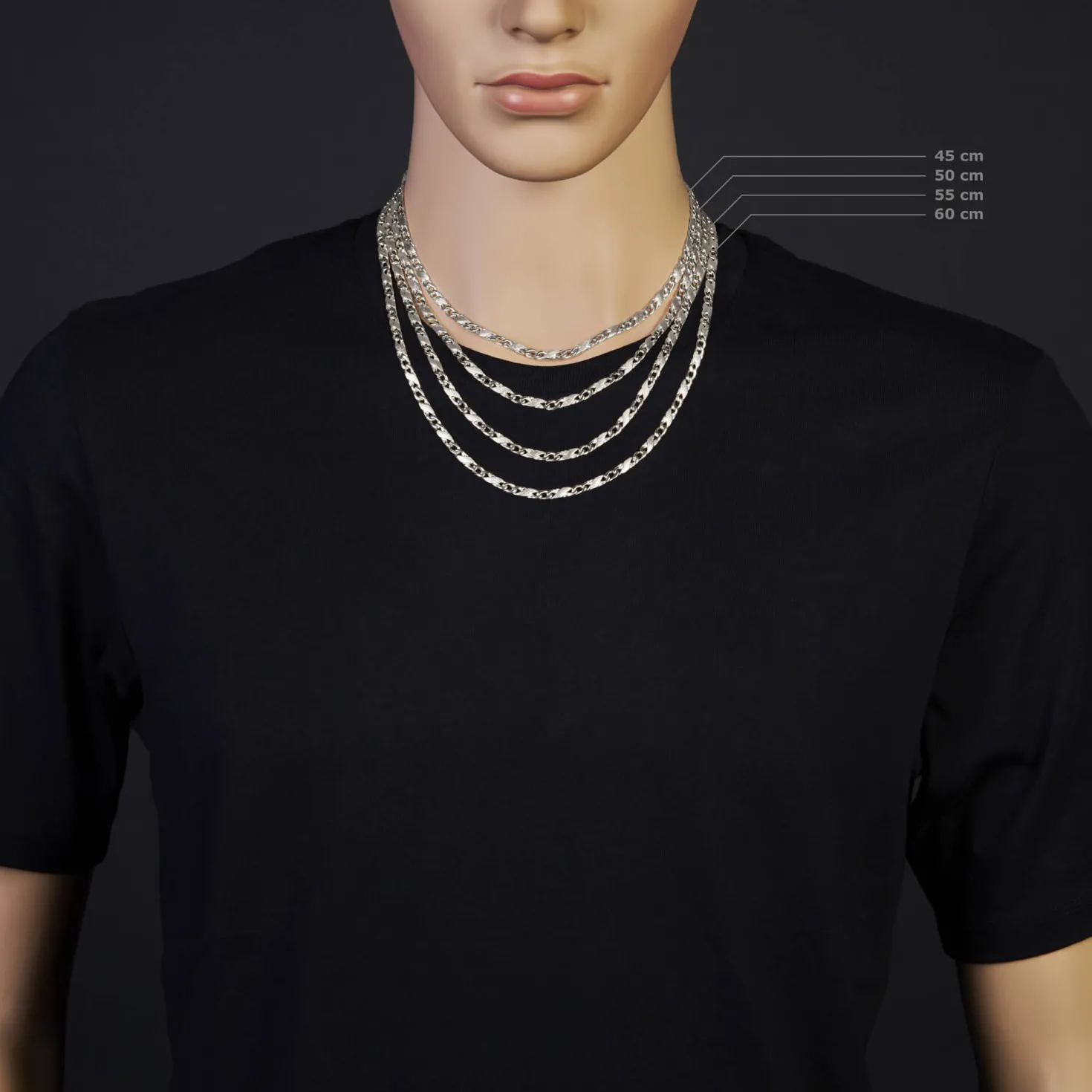 4,5mm Kette Collier Rockwellkette X-Panzerkette matt aus 585 Gold Weißgold 60cm