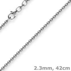 2,3mm Kette Collier Rundankerkette aus 585 Gold Weißgold, 42cm Unisex