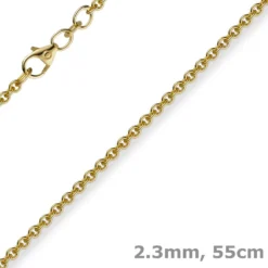 2,3mm Kette Collier Rundankerkette aus 585 Gold Gelbgold, 55cm Unisex