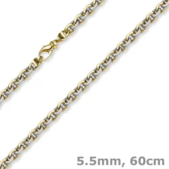 5,5mm Kette Collier Rundankerkette 585 Gold Gelbgold & Weißgold 60cm