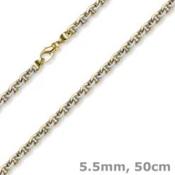 5,5mm Kette Collier Rundankerkette, 585 Gold Gelbgold & Weißgold 50cm