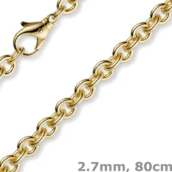 2,7mm Kette Collier Rundankerkette aus 750 Gold Gelbgold, 80cm Unisex
