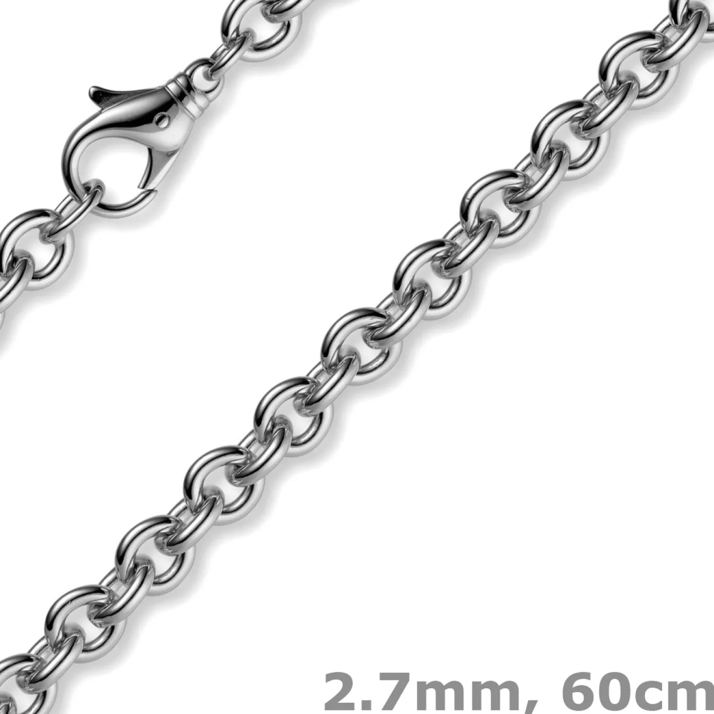 2,7mm Kette Collier Rundankerkette aus 750 Gold Weißgold, 60cm Unisex