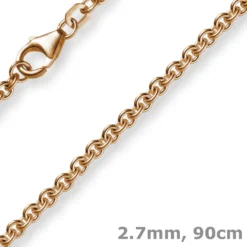 2,7mm Kette Collier Rundankerkette aus 585 Gold Rotgold, 90cm Unisex