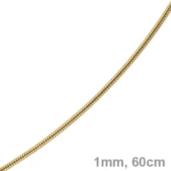 1mm Kette Collier Schlangenkette aus 585 Gold Gelbgold, 60cm, Damen