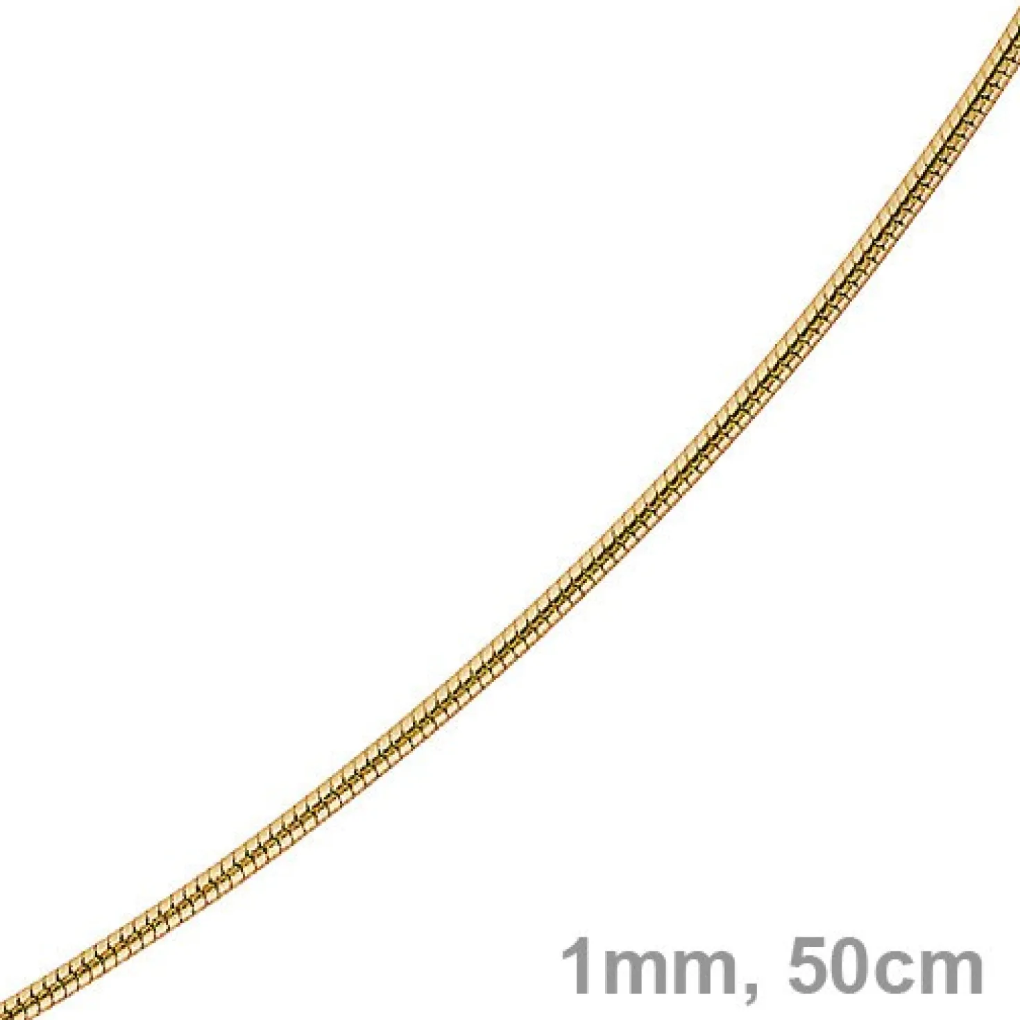 1mm Kette Collier Schlangenkette aus 585 Gold Gelbgold, 50cm, Damen