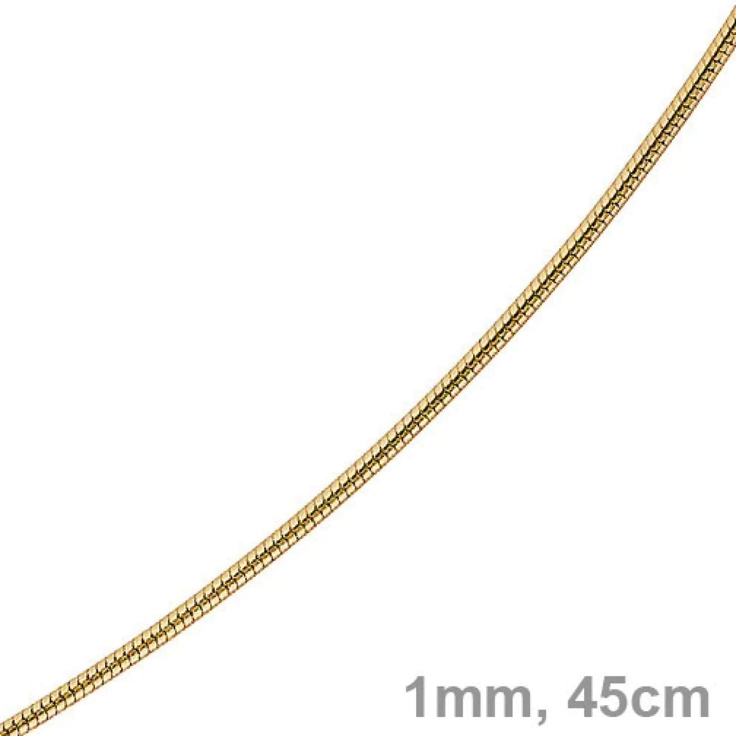 1mm Kette Collier Schlangenkette aus 585 Gold Gelbgold, 45cm, Damen