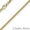 1,9mm Kette Collier Schlangenkette aus 585 Gold Gelbgold, 55cm, Damen